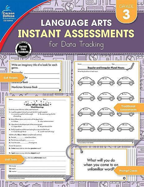 Carson Dellosa Language Arts Instant Assessments for Data Tracking Book, Grammar, Decoding Words, Fluency, and Reading Comprehension 3rd Grade Tests, Classroom or Homeschool Curriculum