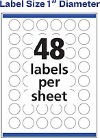 AVERY Glossy White Round Labels, 1in Diameter, Sure Feed, Permanent Adhesive