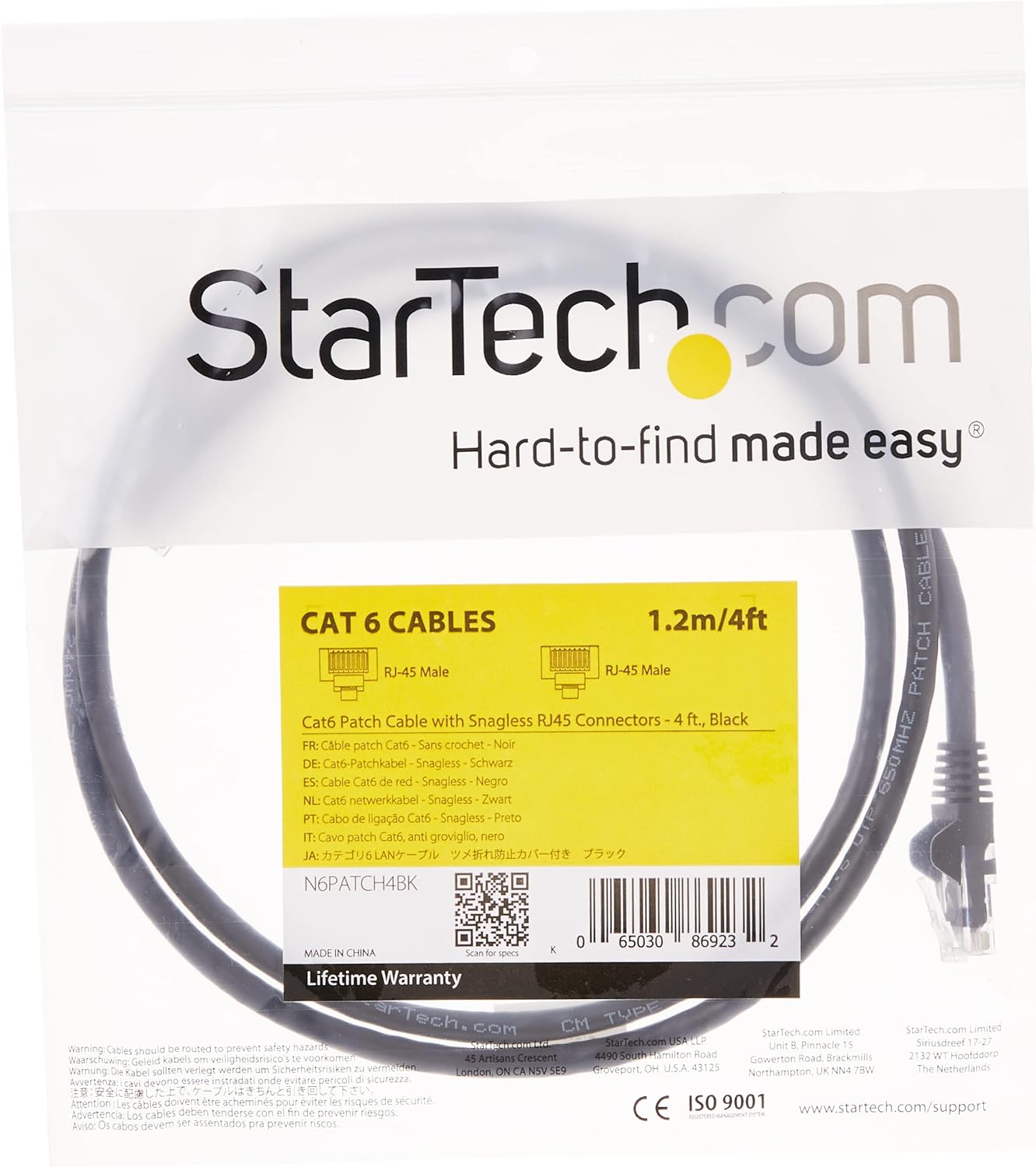StarTech.com CAT6 Snagless RJ45 Ethernet Patch Cable