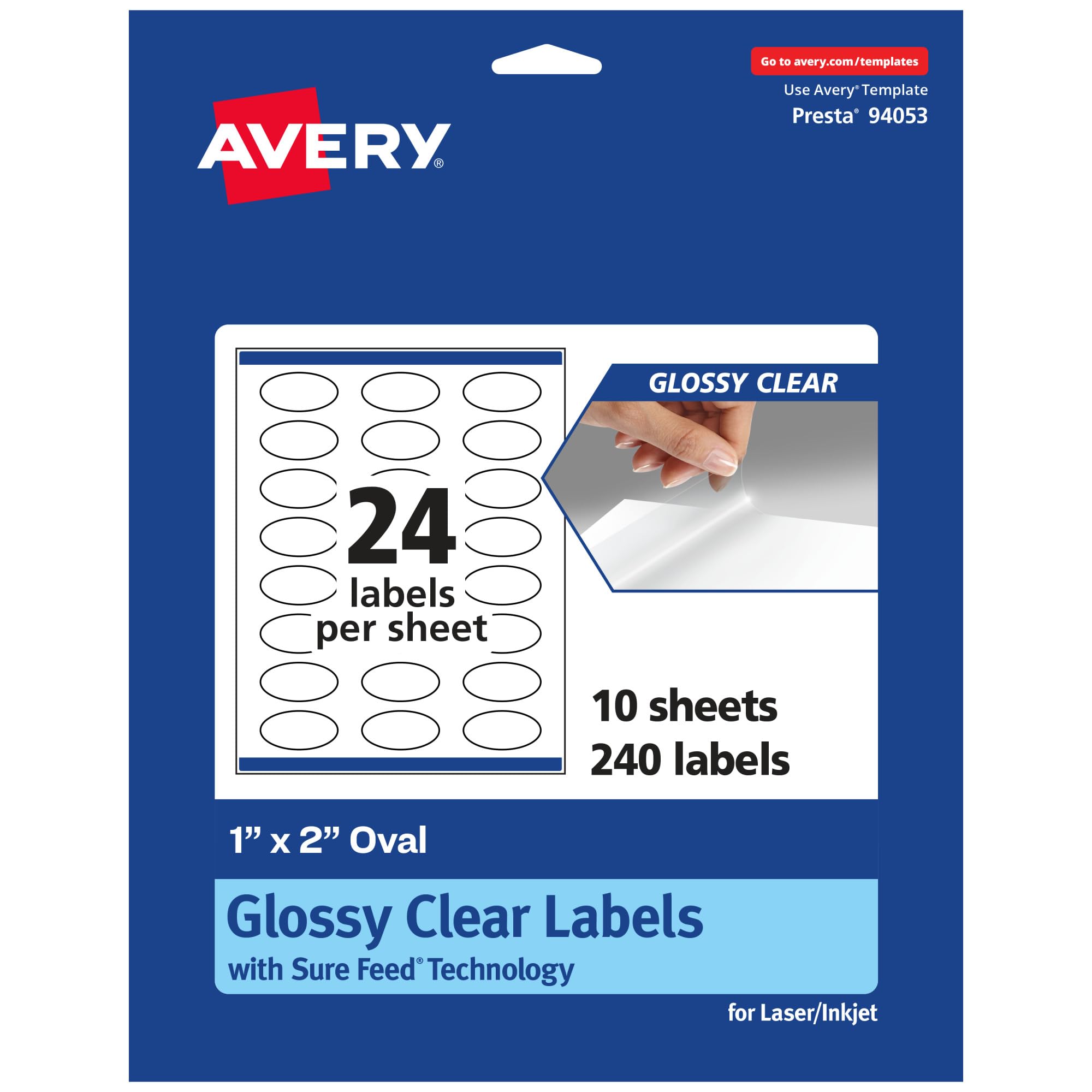 Avery Glossy Clear Oval Labels 1 x 2, Sure Feed Technology, Print-to-The-Edge