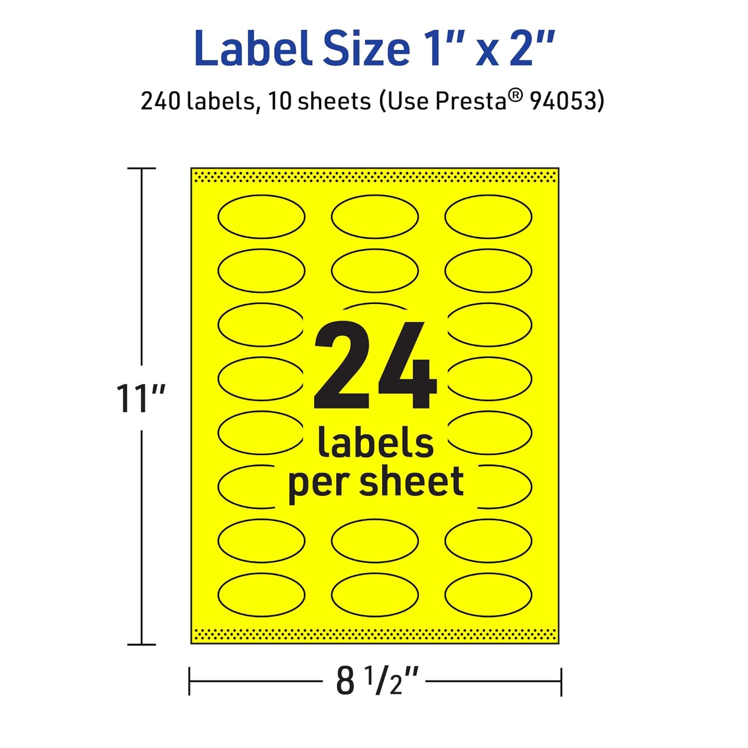 Avery Printable Oval Labels, Sure Feed Technology, 1" x 2", Neon Yellow Labels, Print-to-The-Edge, Laser/Inkjet Printable