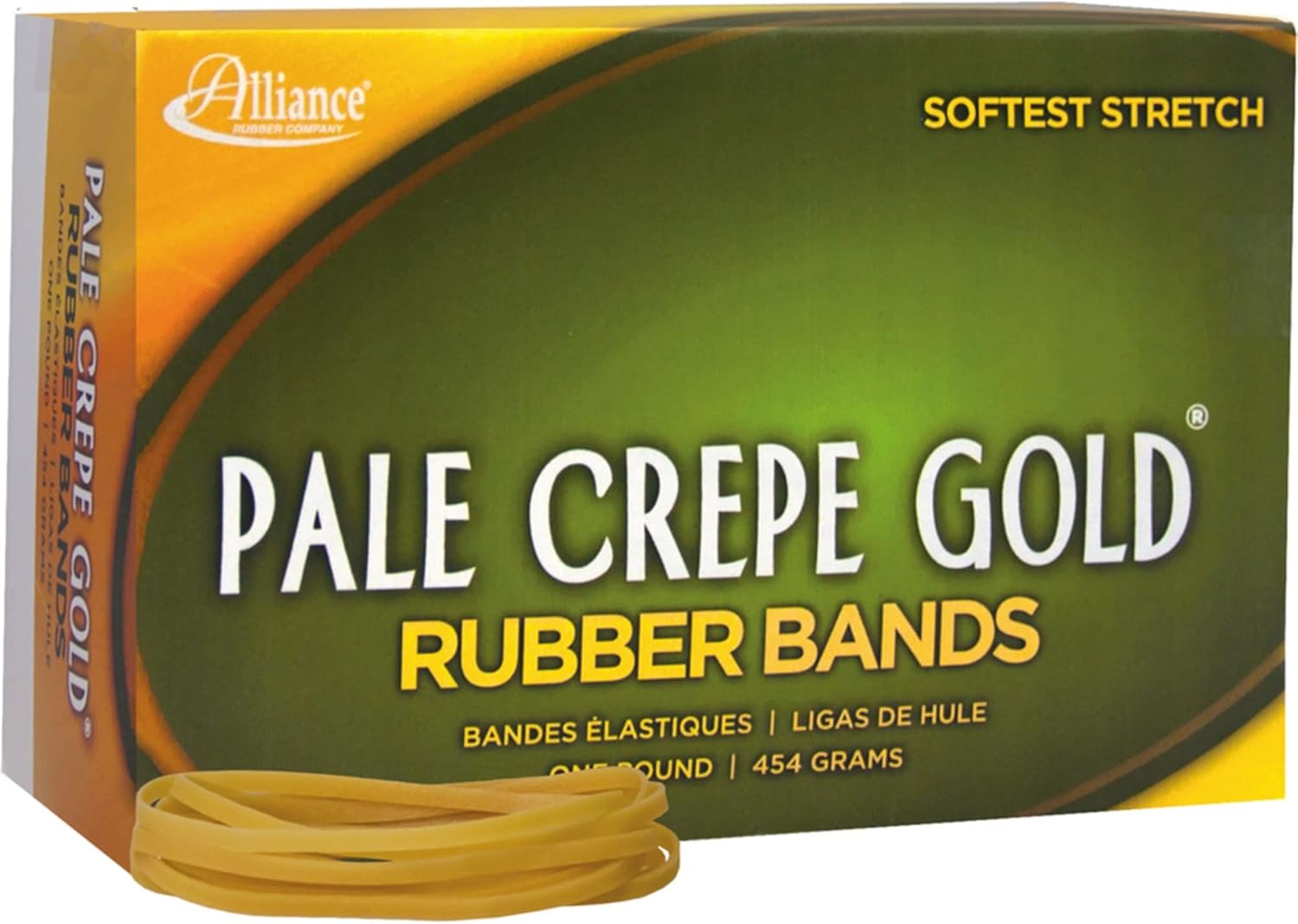 Alliance Rubber 20335 Pale Crepe Gold Rubber Bands Size #33, 1 lb Box Contains Approx. 970 Bands (3 1/2" x 1/8"