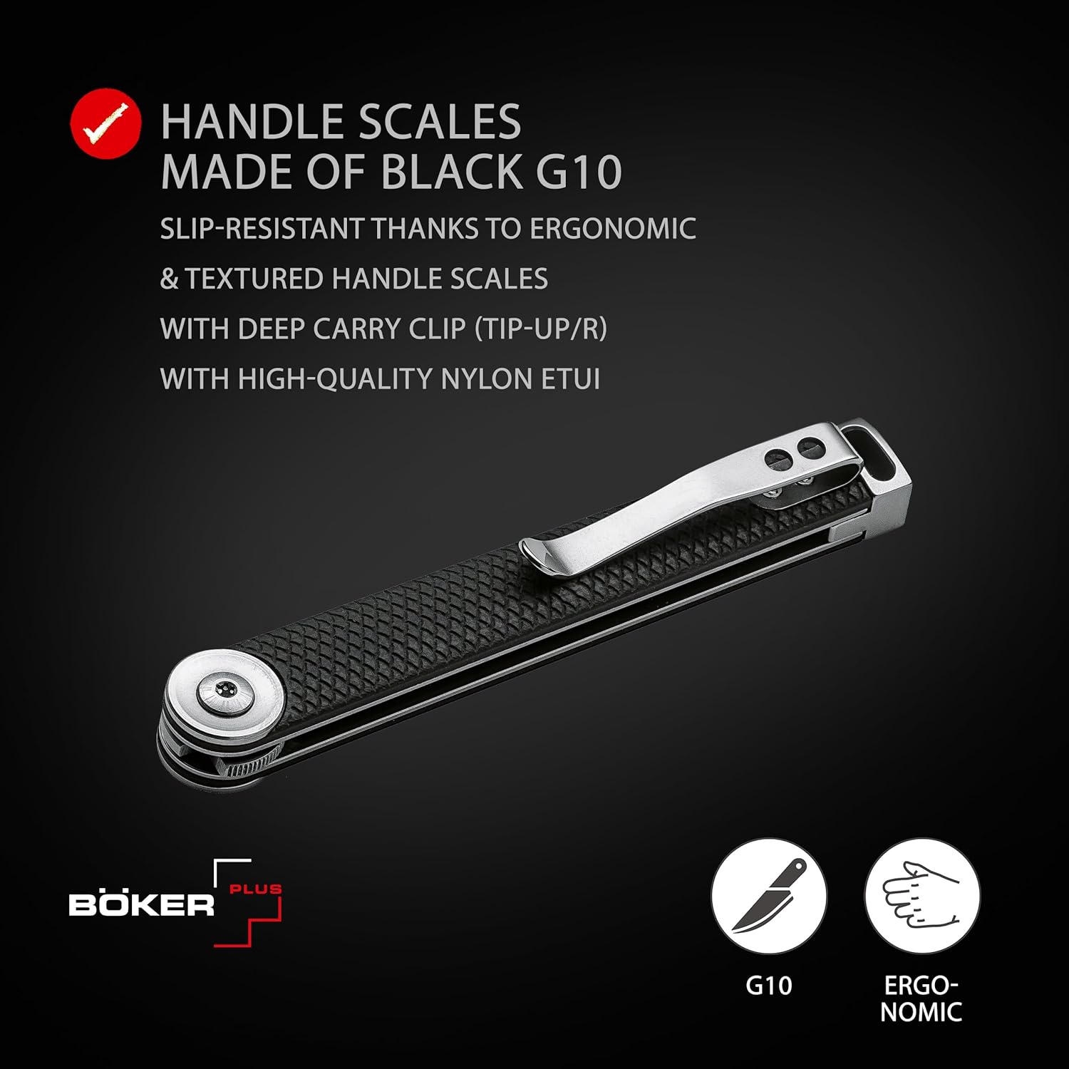 BÖKER PLUS® Kaizen G10 - lightweight EDC pocket knife with black handle - Gentleman Knife D2 steel blade