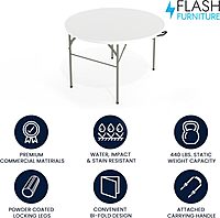 Flash Furniture Round Bi-Fold Plastic Banquet And Event Folding Table