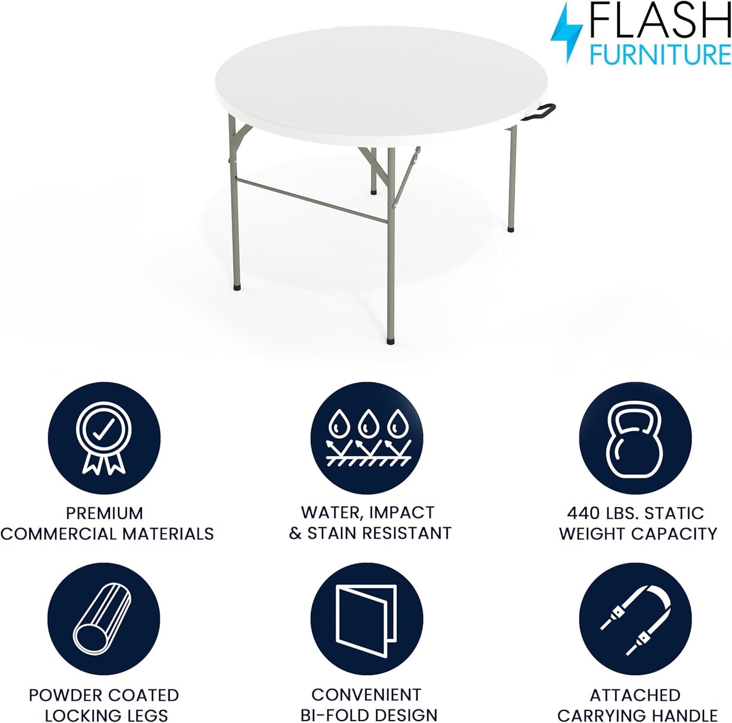 Flash Furniture Round Bi-Fold Plastic Banquet And Event Folding Table