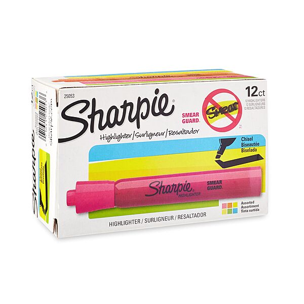 Sharpie Tank Style Highlighters, Chisel Tip, Assorted, Box of 12