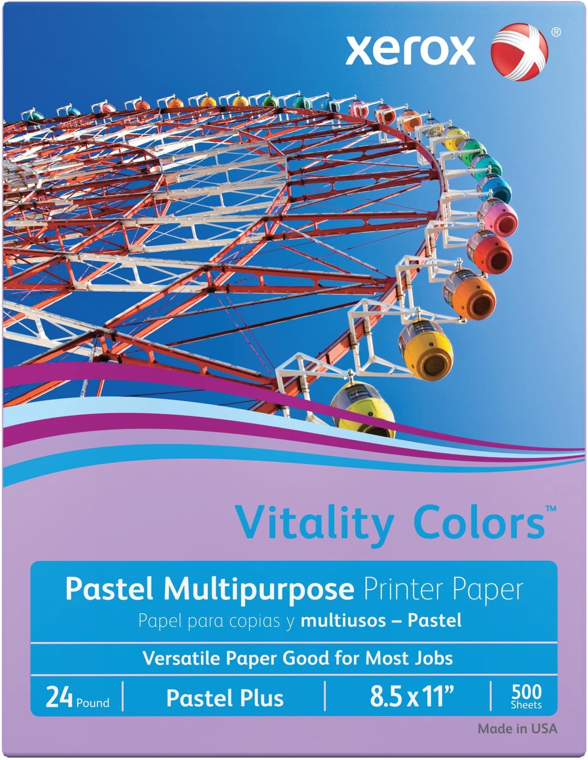 Xerox Vitality Colors Pastel Plus Color Multi-Use Printer & Copy Paper, 1 Ream, Lilac, Letter (8.5in x 11in)