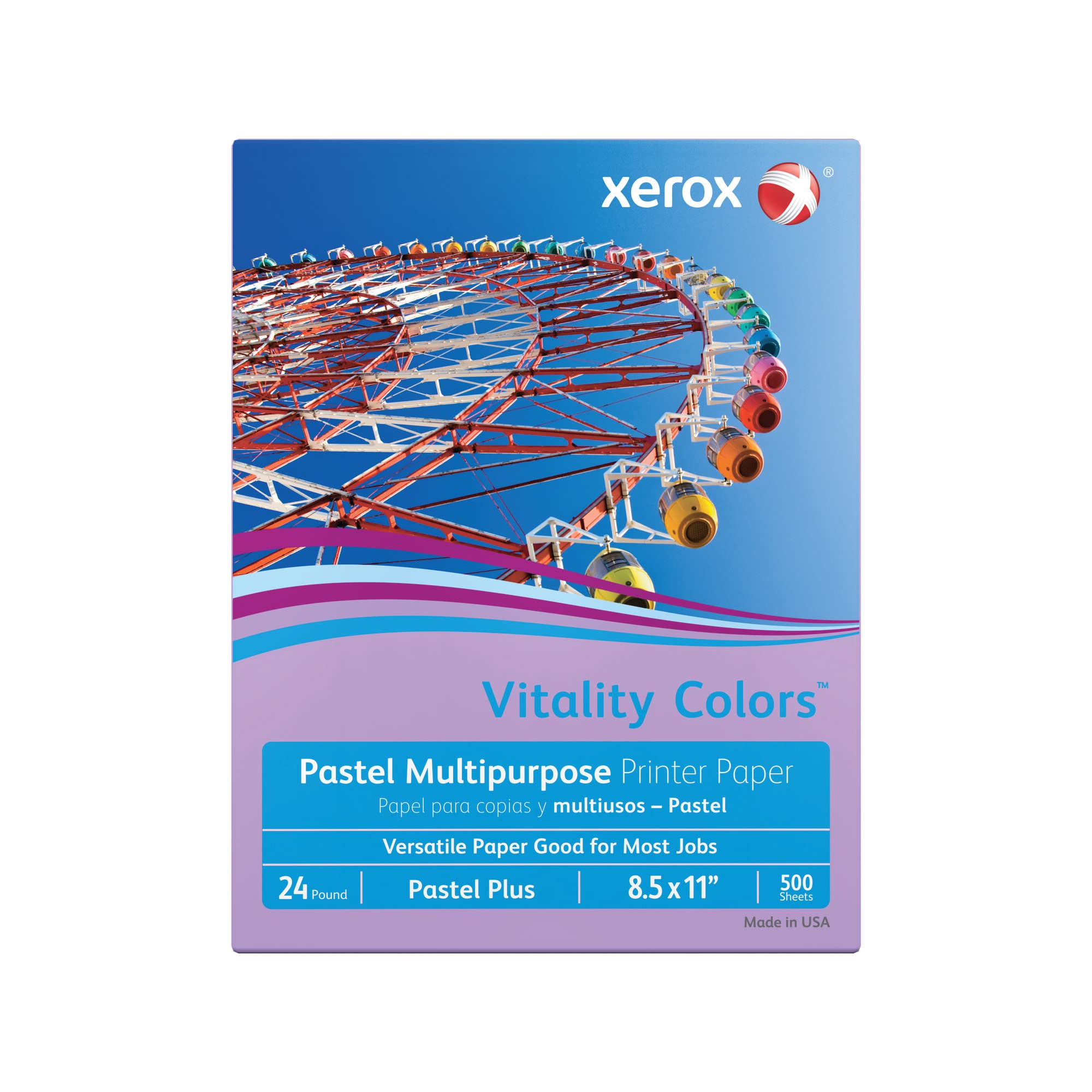 Xerox Vitality Colors Pastel Plus Color Multi-Use Printer & Copy Paper, 1 Ream, Lilac, Letter (8.5in x 11in)