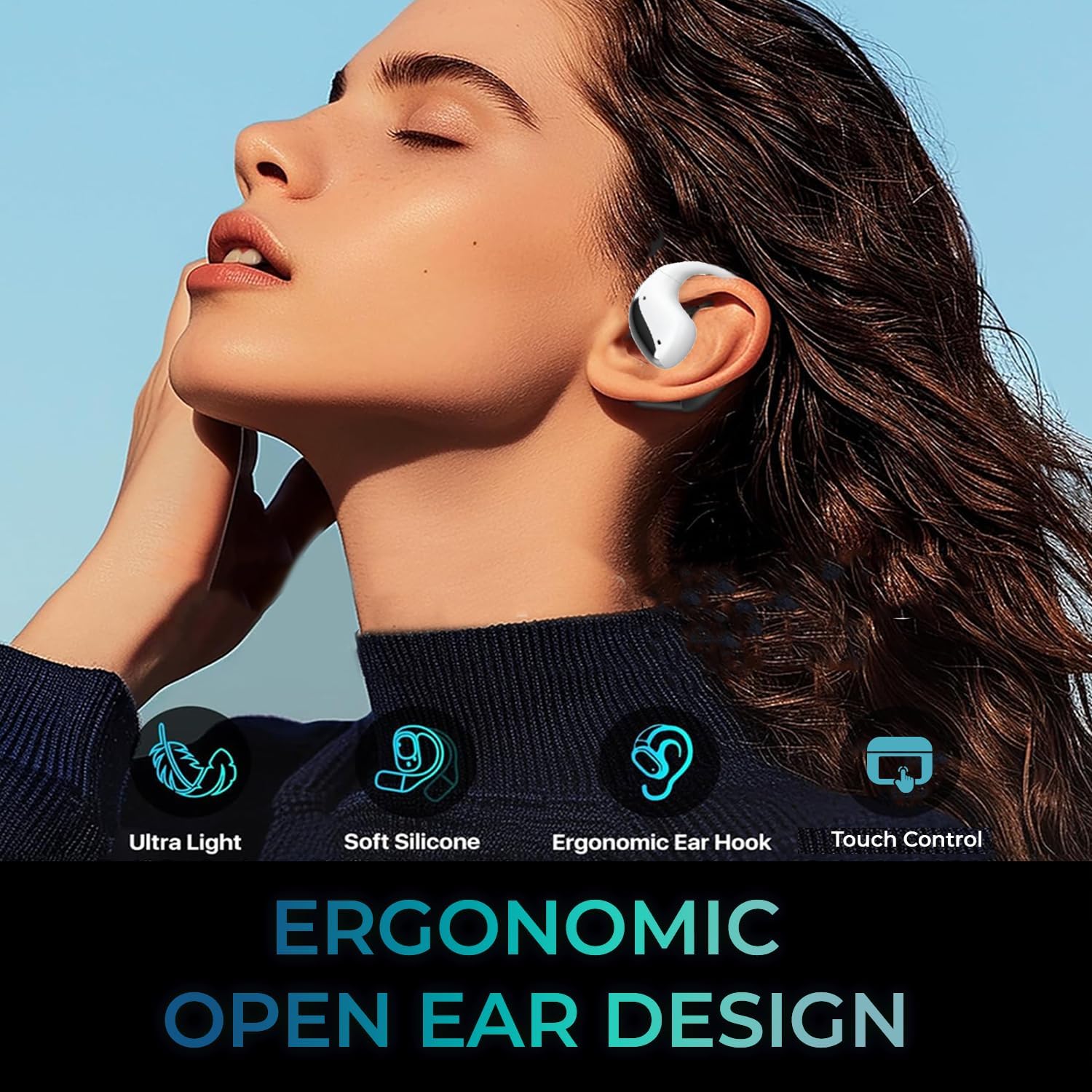 ADESSO Xtream T6 Open-Ear Bluetooth Earbuds with Touch Screen Charging Case