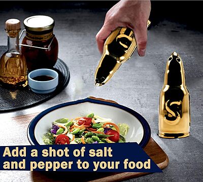 Caliber Gourmet Salt and Pepper Shakers Set For Kitchen Table, Bullet Style, Cooking Table, Collectible, Outdoors, Camping