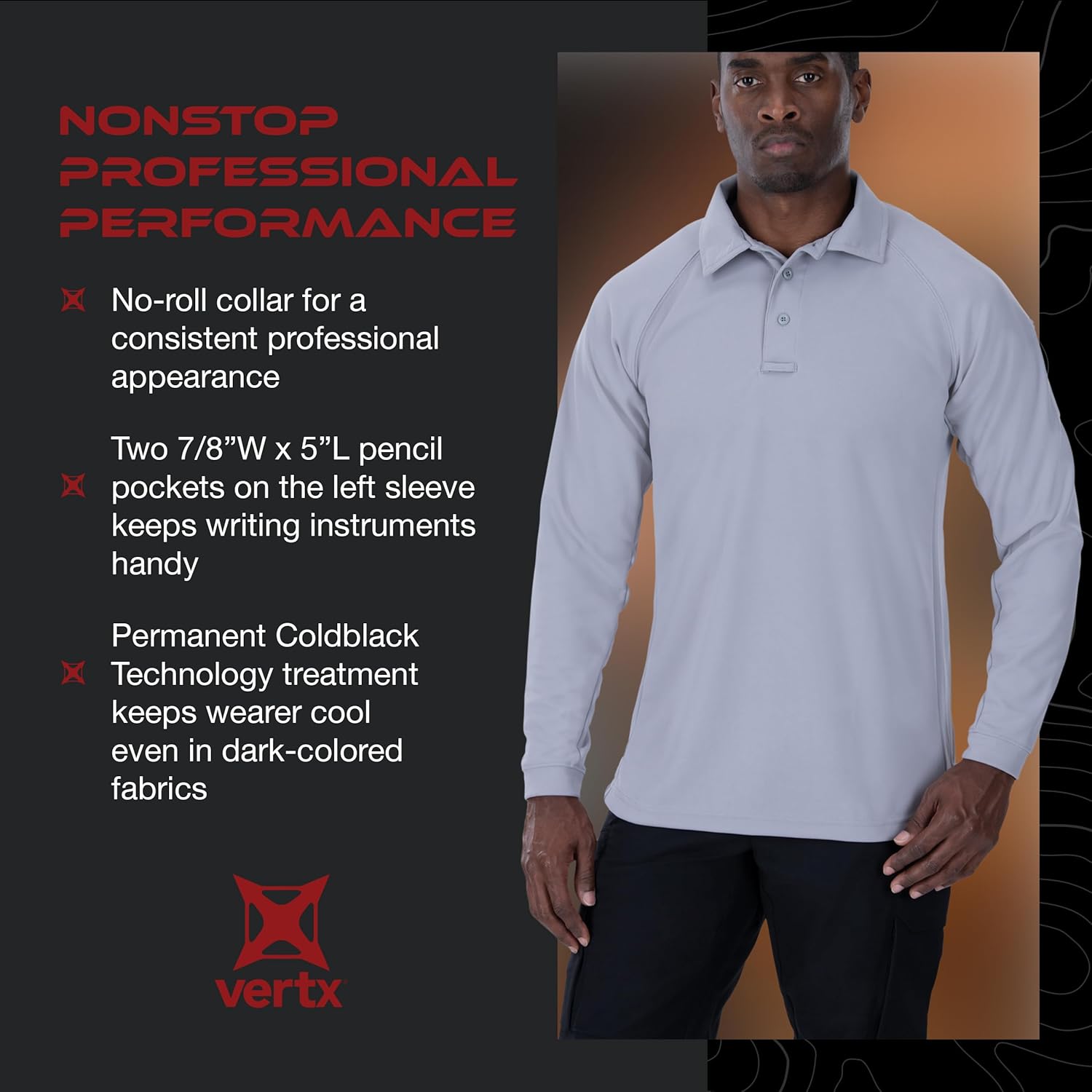 VERTX Mens Coldblack Long-Sleeve Tactical Polo Shirt
