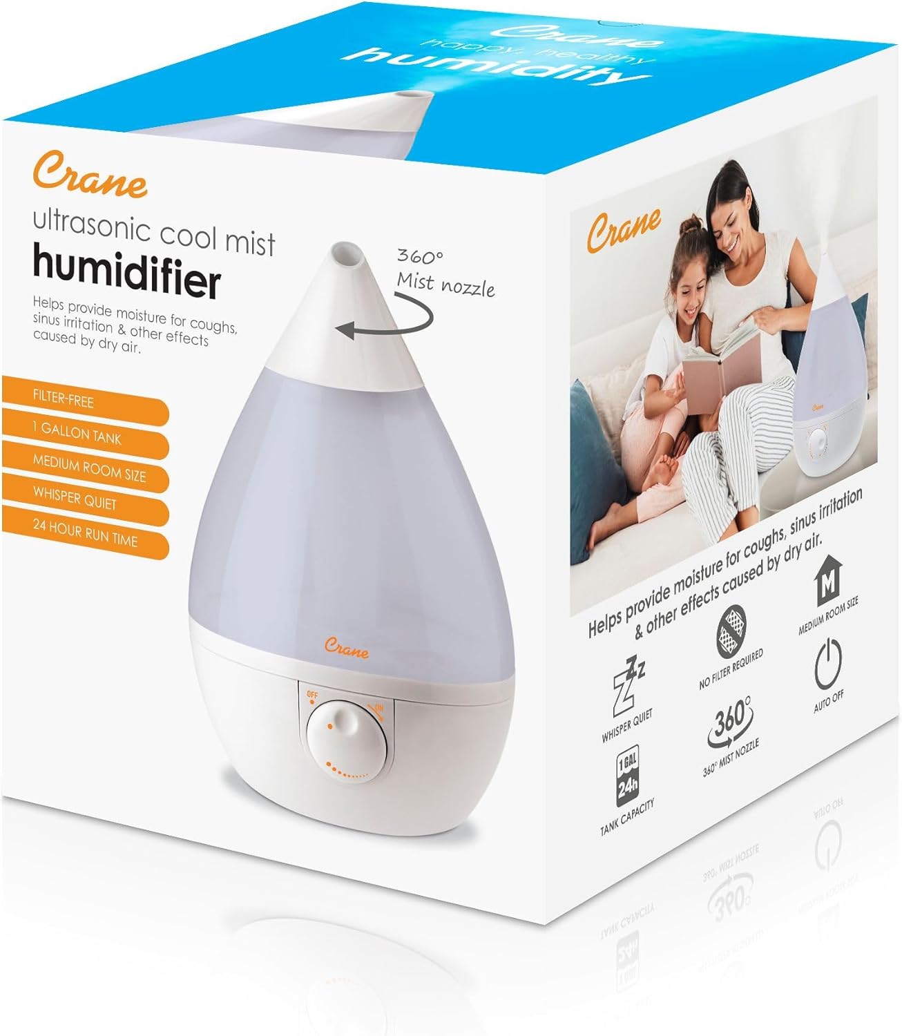 CRANE Drop 1-Gallon Ultrasonic Cool Mist Humidifier