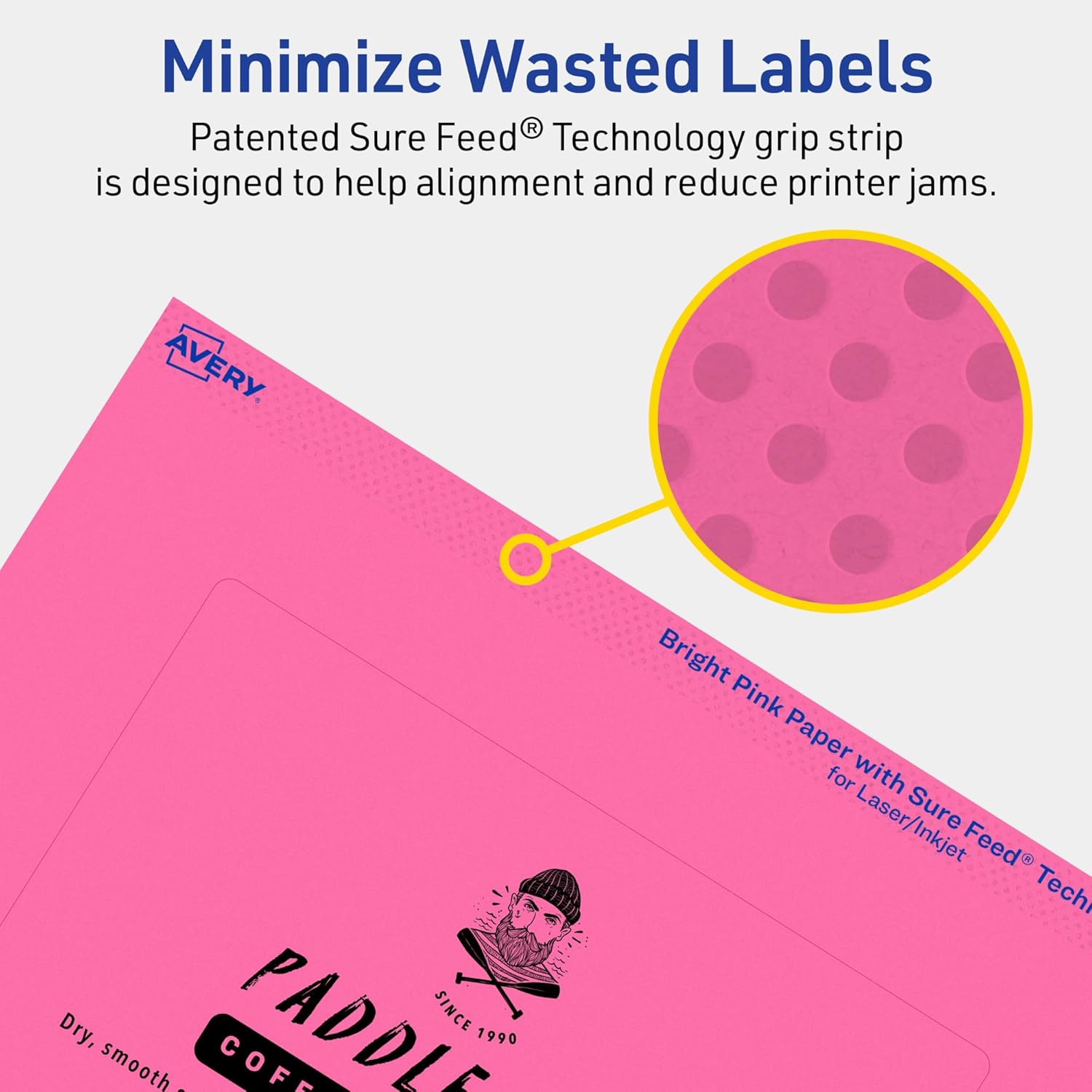 Avery Printable Rectangle Labels, Sure Feed Technology, 4" x 6", Bright Pink, Print-to-the-Edge, Laser/Inkjet Printable