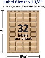 AVERY Kraft Brown Rectangle Labels, Sure Feed Technology, 1" x 1.5"