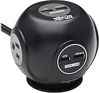 Tripp Lite Surge Protector 3-Outlet Spherical Surge Protector, 4 USB Ports (4.8A Shared) - 6-ft. (1.83 m) Cord, 5-15P Plug