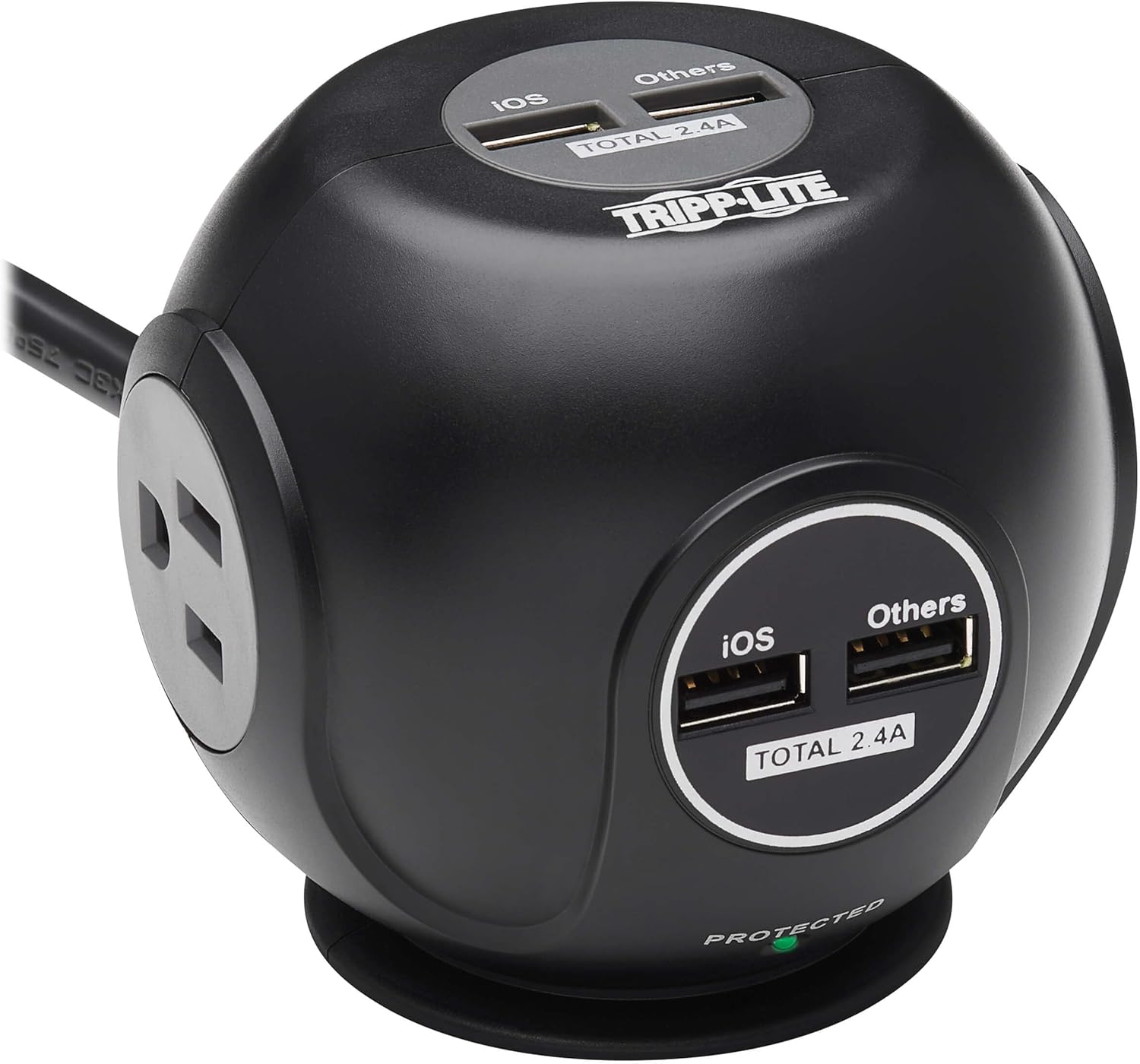 Tripp Lite Surge Protector 3-Outlet Spherical Surge Protector, 4 USB Ports (4.8A Shared) - 6-ft. (1.83 m) Cord, 5-15P Plug