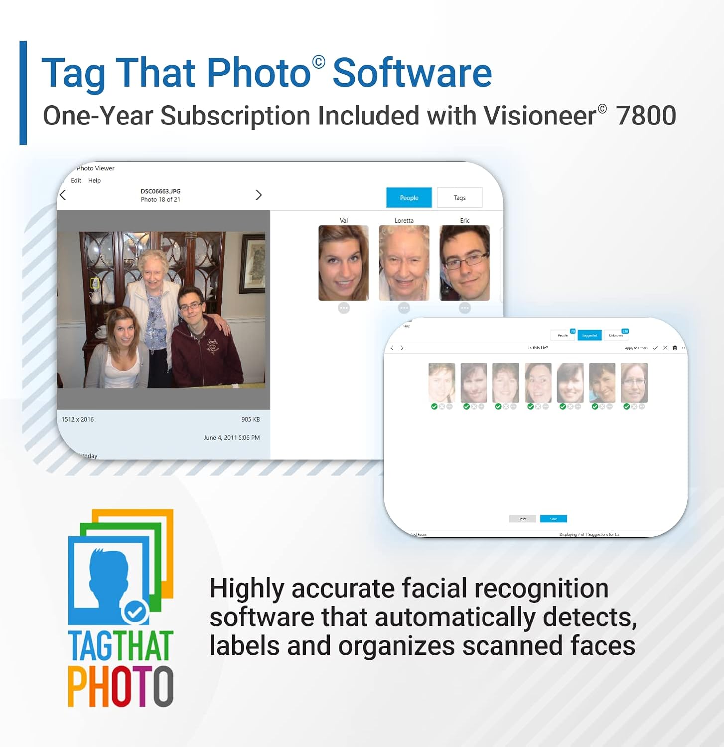 Visioneer Flatbed Color Photo and Document Scanner with Tag That Photo Software