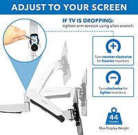Mount-It! Height Adjustable TV Wall Mount Bracket with Counterbalance Gas Spring Arm - Full Motion Articulating Design Fits Flat Screens Displays Up to VESA 400x400 mm and 44 Lbs - Silver