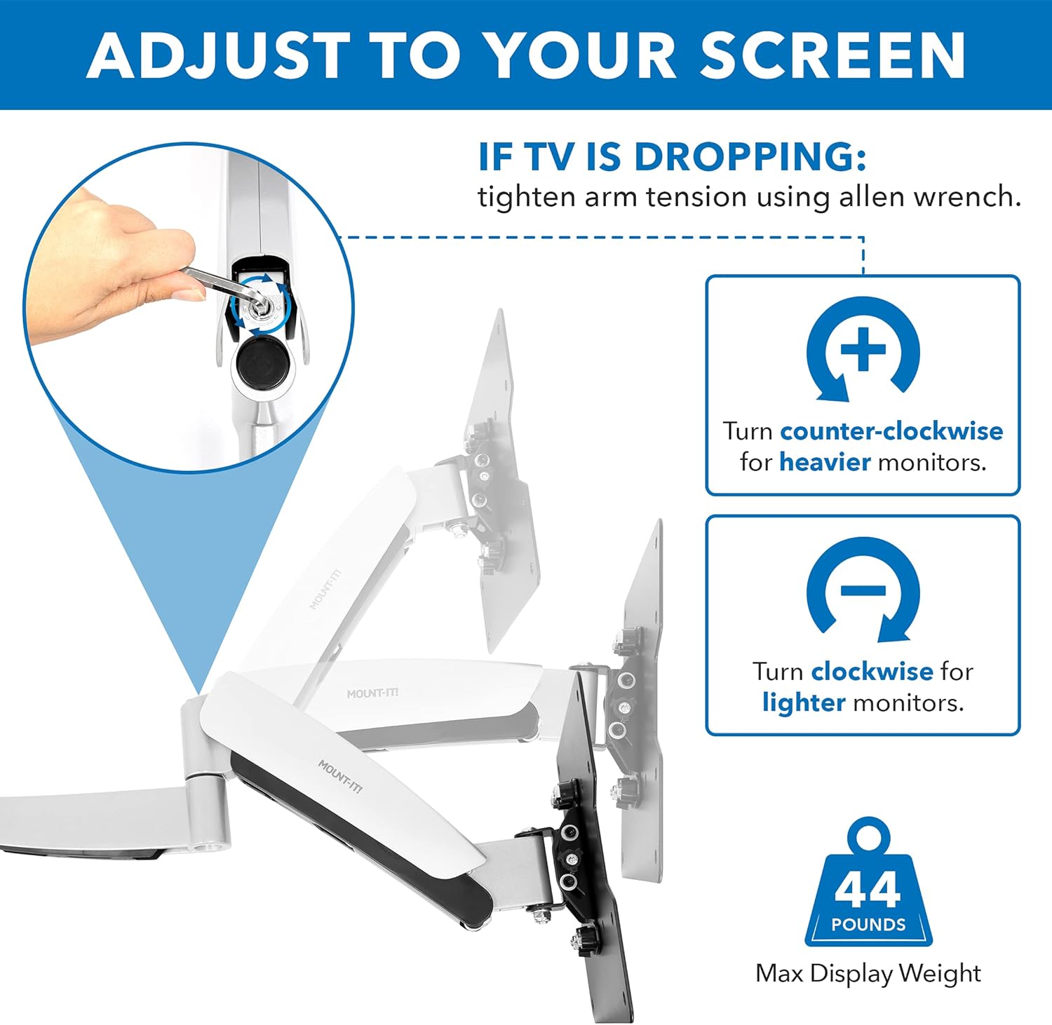Mount-It! Height Adjustable TV Wall Mount Bracket with Counterbalance Gas Spring Arm