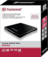 Transcend 8K Extra Slim Portable DVD Writer Optical Drive (TS8XDVDS-K) Black