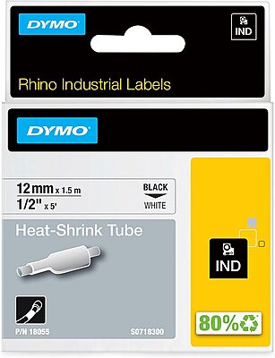 DYMO Rhino Industrial Heat-Shrink Labels, Black on White