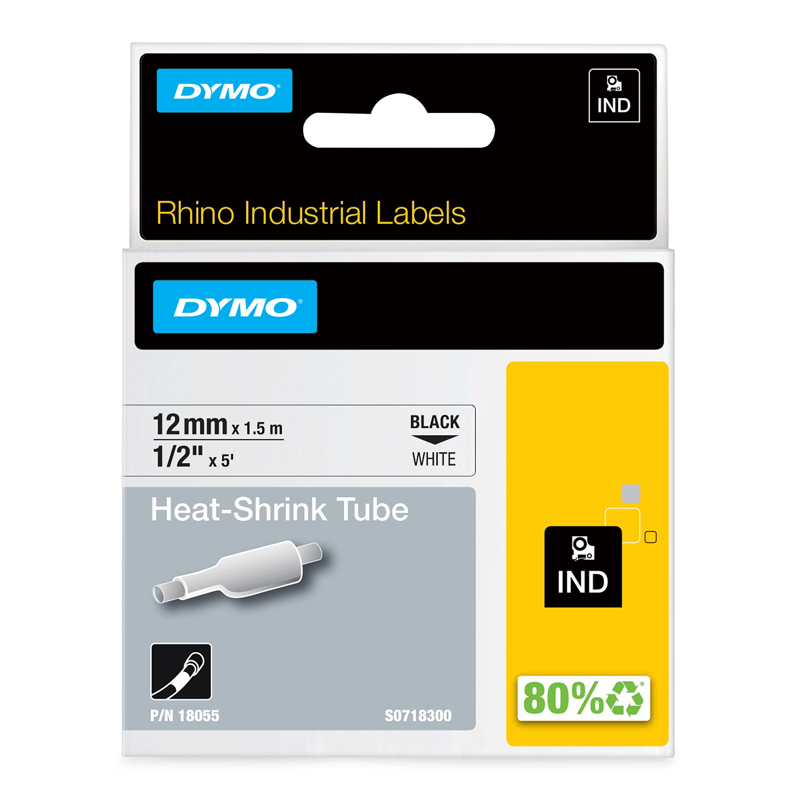 DYMO Rhino Industrial Heat-Shrink Labels, Black on White