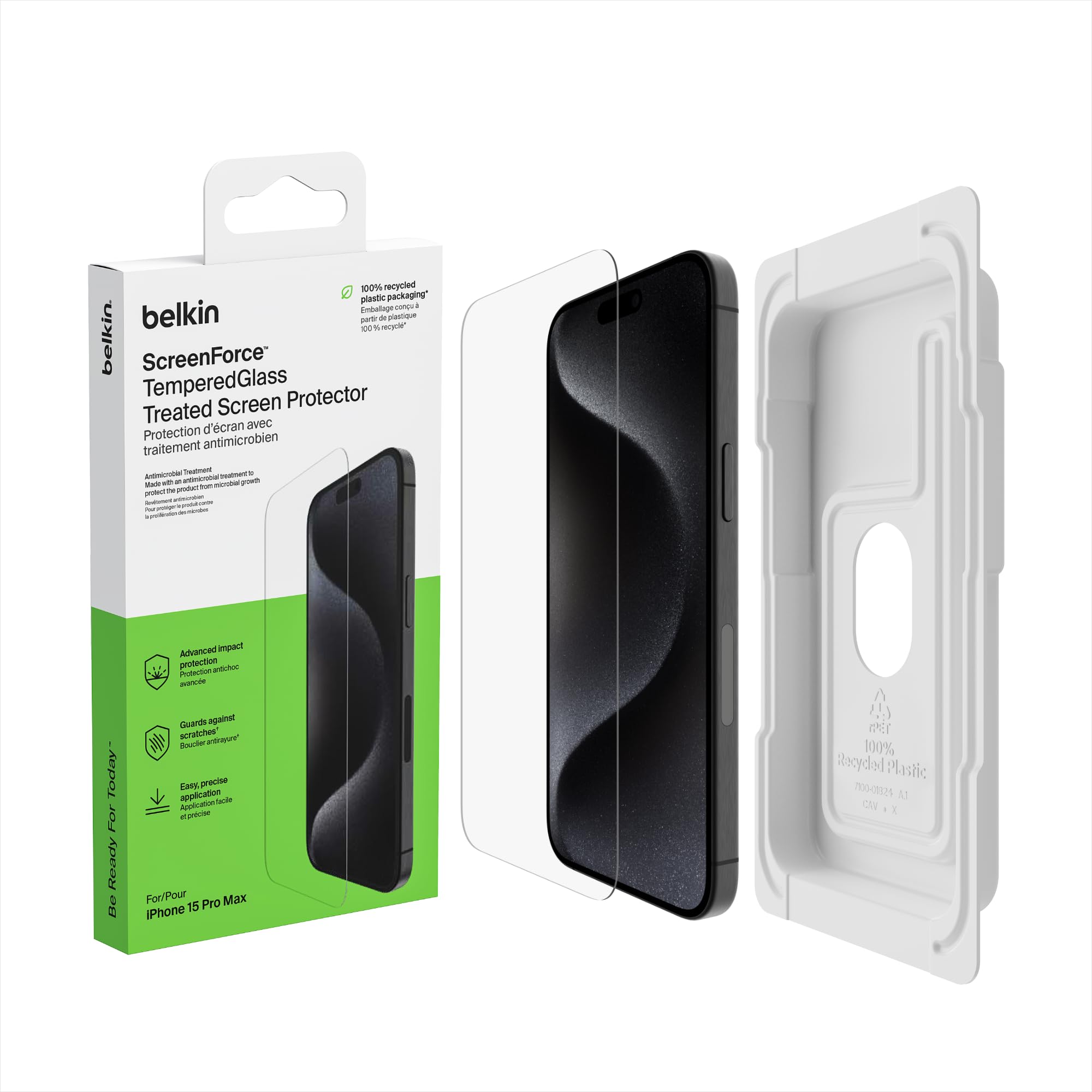 Belkin ScreenForce TemperedGlass Treated Screen Protector for iPhone 15 Pro Max - Slim & Scratch-Resistant