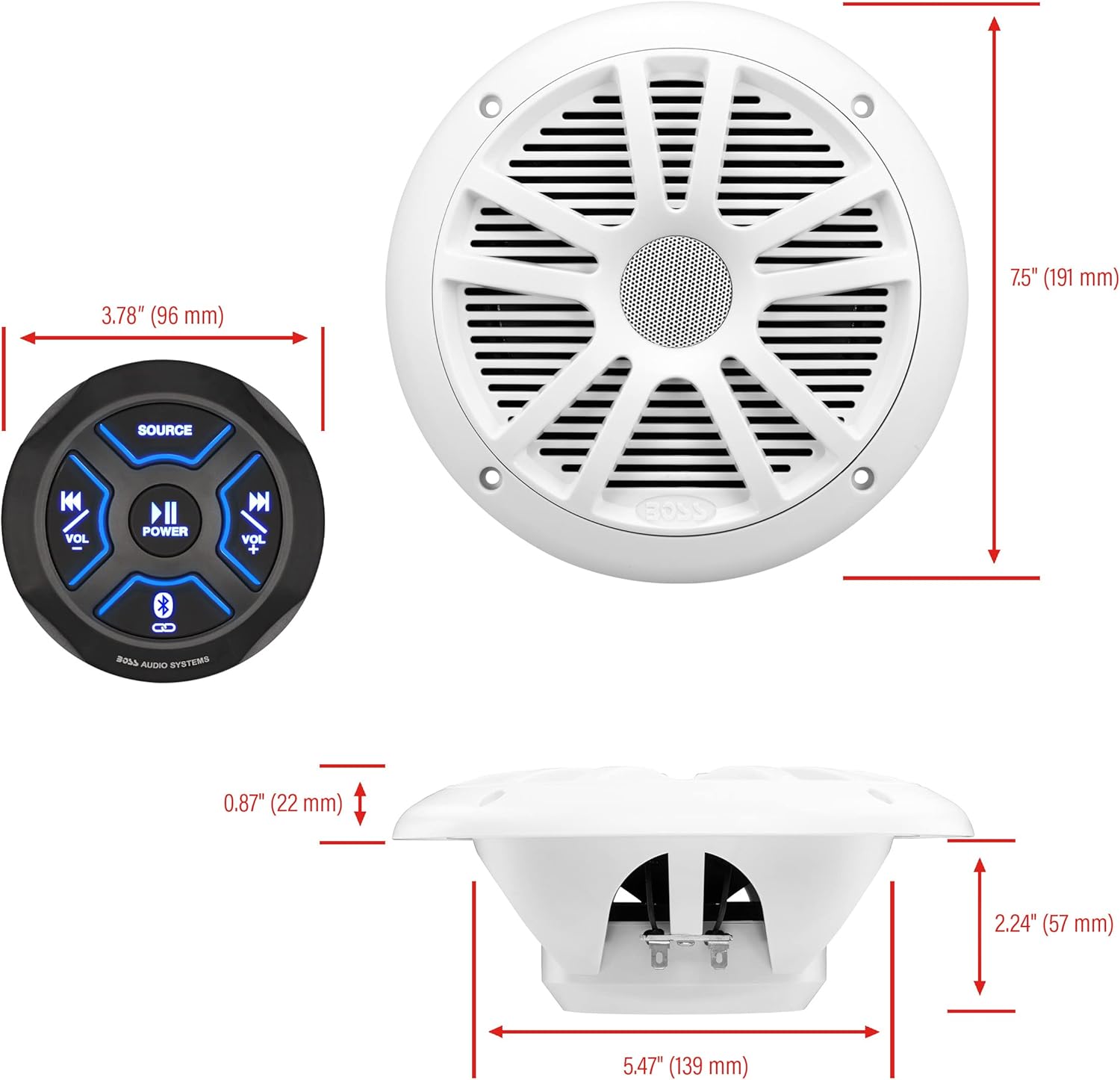 BOSS Audio Systems MG150W.6 Marine Boat Stereo Sound System Speaker Package - Built-in 2 Cannel Amplifier Head Unit
