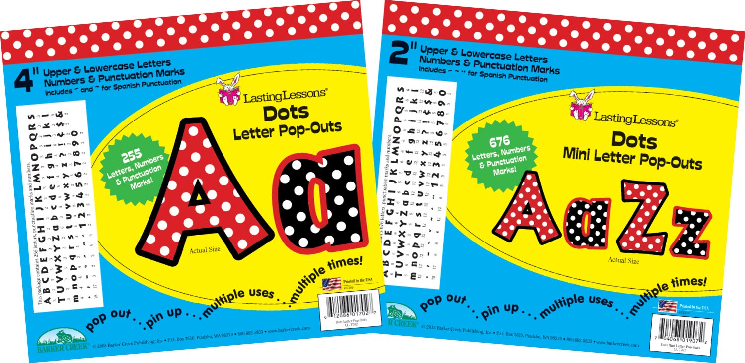 Barker Creek Letter Pop-Out Set, 2" & 4" Dots, Set Includes 255 4" and 676 2" Letters, Numbers & Punctuation Marks