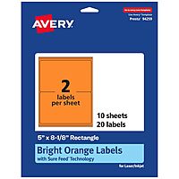 Avery Printable Rectangle Labels, Sure Feed Technology, 5" x 8-1/8", Bright Orange, Laser/Inkjet