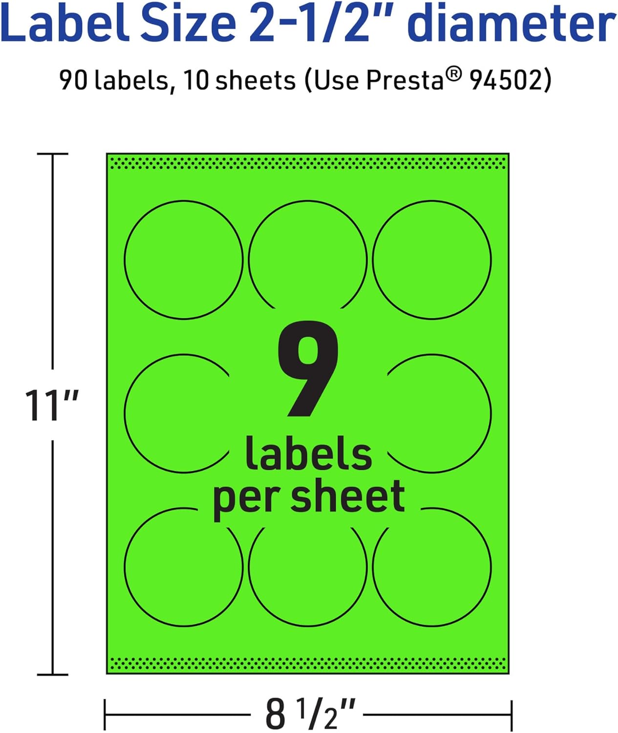 Avery Printable Round Labels, Sure Feed Technology, 2.5" Diameter, Neon Green, Print-to-The-Edge, Laser/Inkjet Printable