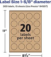 Avery Kraft Brown Round Labels, Sure Feed Technology, 1-5/8" Diameter, 300 Kraft Brown Labels, Print-to-The-Edge, Laser/Inkjet Printable 300 labels