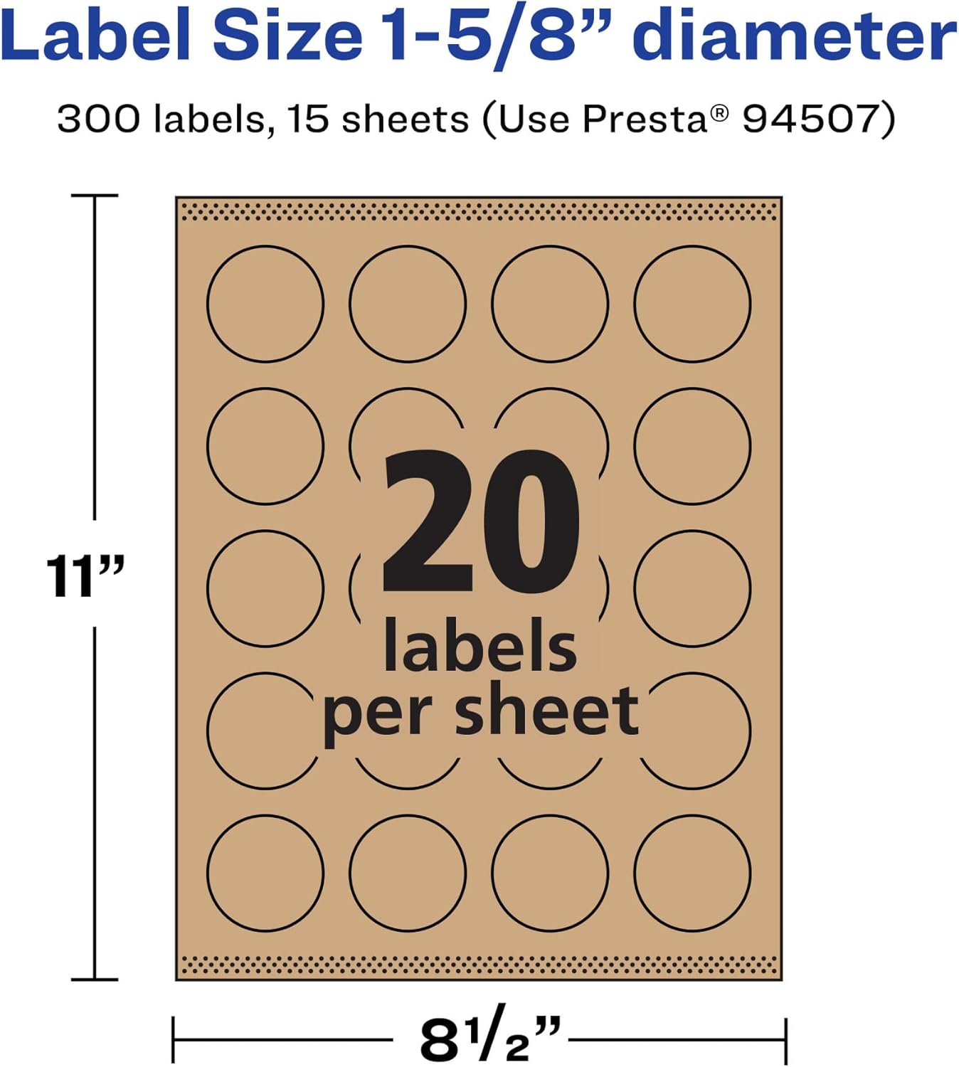 Avery Kraft Brown Round Labels, Sure Feed Technology, 1-5/8" Diameter, 300 Kraft Brown Labels, Print-to-The-Edge
