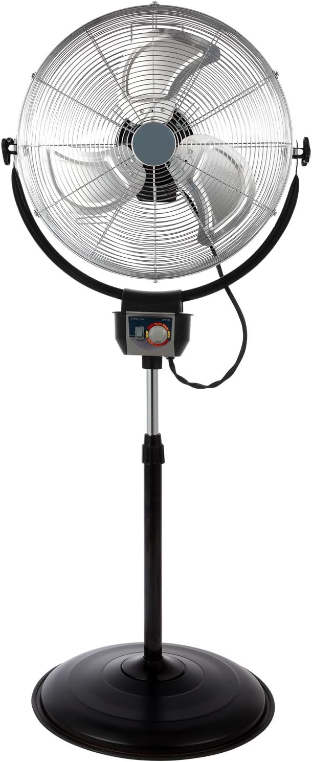 Optimus 20in Adjustable Industrial-Grade HV Oscillating Stand Fan With Chrome Grill, 30in x 24in, Black
