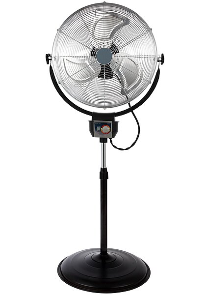 Optimus 20in Adjustable Industrial-Grade HV Oscillating Stand Fan With Chrome Grill, 30in x 24in, Black