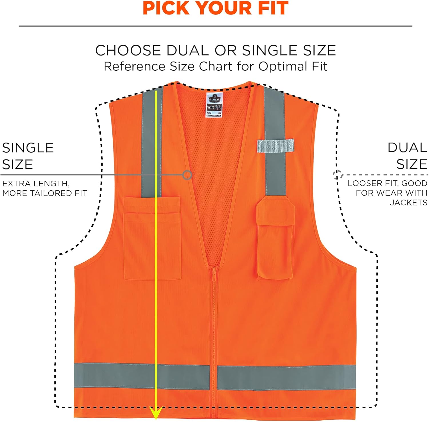 Ergodyne GloWear 8249Z Hi-Vis Surveyor Safety Vest, Solid Front Mesh Back, Type R Class 2