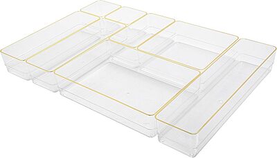 MARTHA STEWART Kerry Plastic Stackable Office Desk Drawer Organizers with Gold Trim
