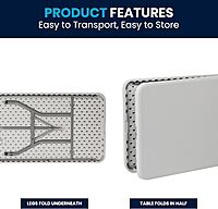 Flash Furniture Kathryn 8' Rectangular Plastic Folding Event Table with Carrying Handle, Bi-Fold Portable Banquet Table for Indoor/Outdoor Events, Granite White, 30"W x 96"L