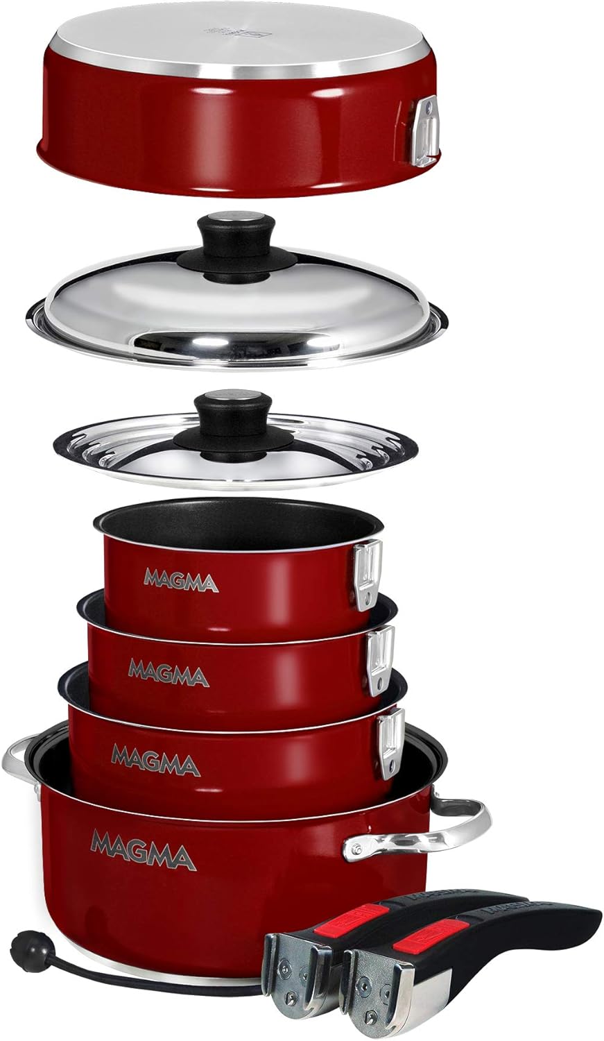 MAGMA 10 Piece Nesting Stainless Steel Cookware Set with Ceramica Non-Stick