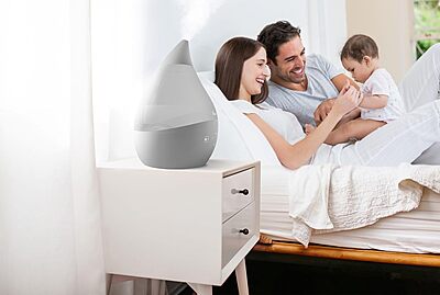 CRANE Drop 4-in-1 Ultrasonic Cool Mist Top-Fill Humidifier with Sound Machine, Night Light & Aroma Tray