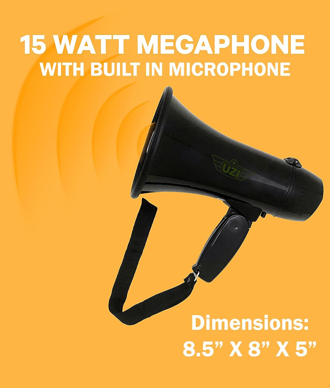Uzi UZI-MP-204R 15-Watt Megaphone with Siren, Adjustable Volume and Recording Playback, Black