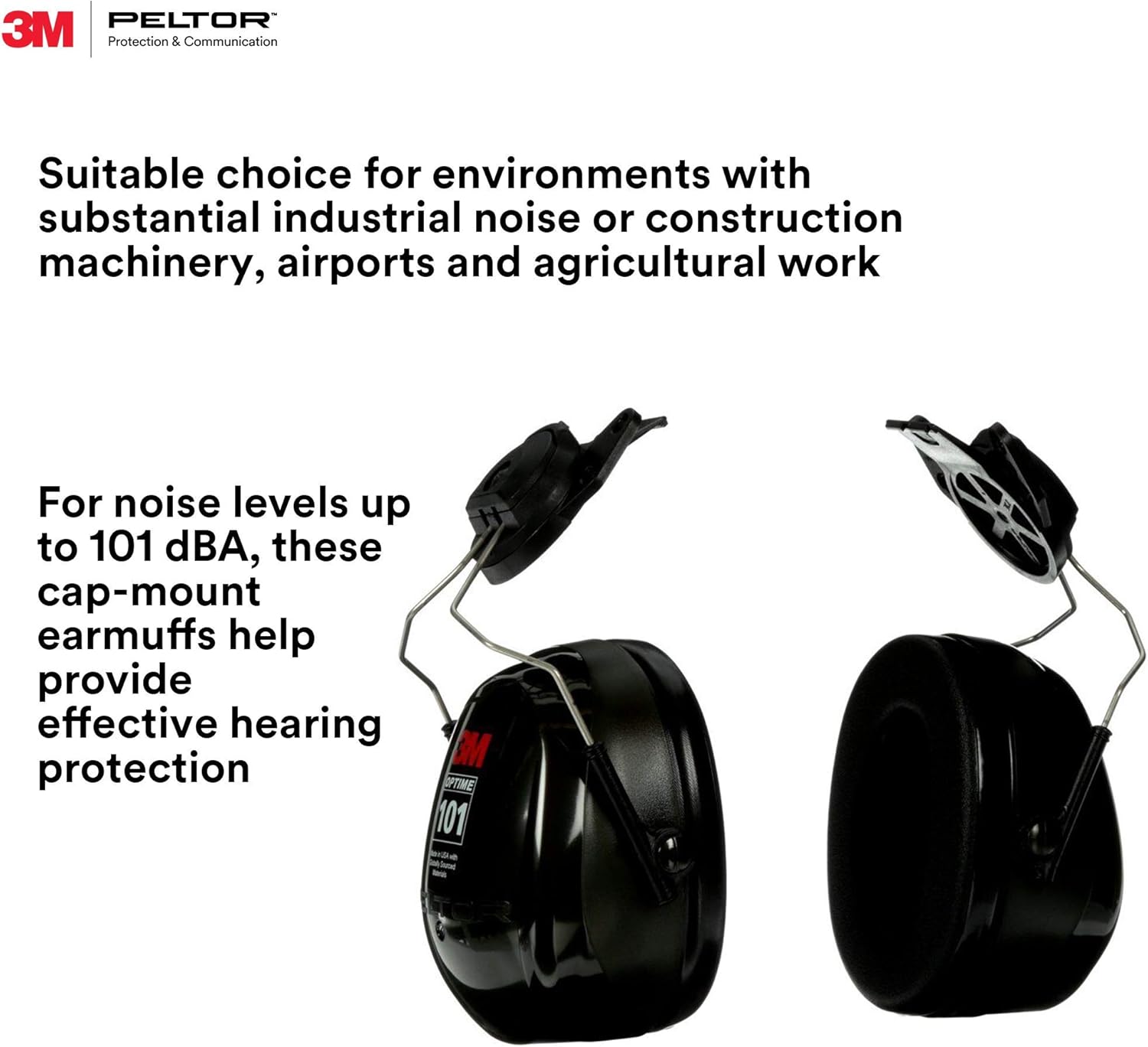 3M Peltor Optime 101 Helmet Attachable Earmuff,Green One Size Fits Most