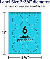 Avery Printable Round Labels, Sure Feed Technology, 2.75" Diameter, Bright Blue