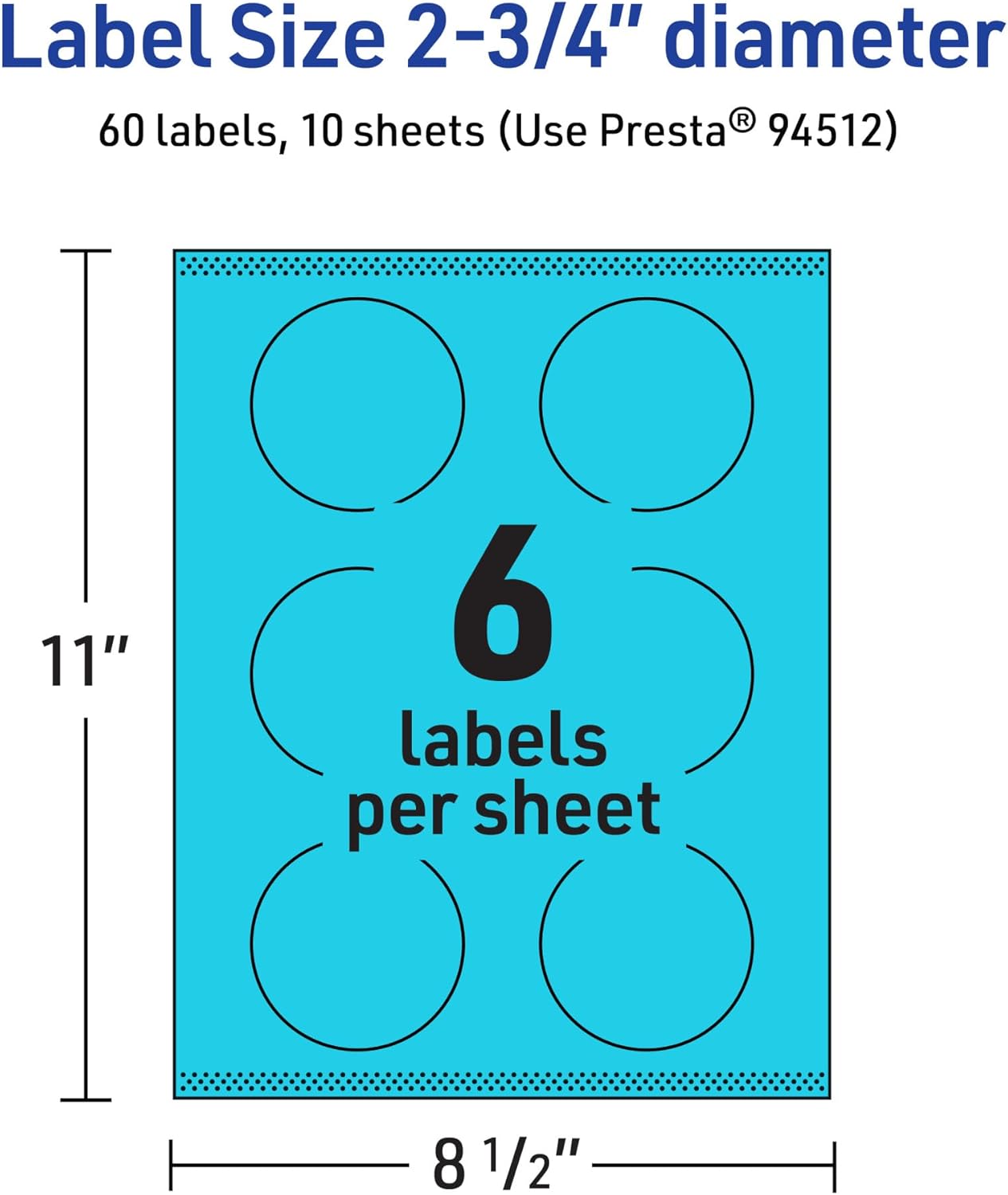 Avery Printable Round Labels, Sure Feed Technology, 2.75" Diameter, Bright Blue