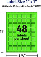 Avery Printable Square Labels, Sure Feed Technology, 1" x 1", Neon Green, Print-to-the-Edge, Laser/Inkjet Printable
