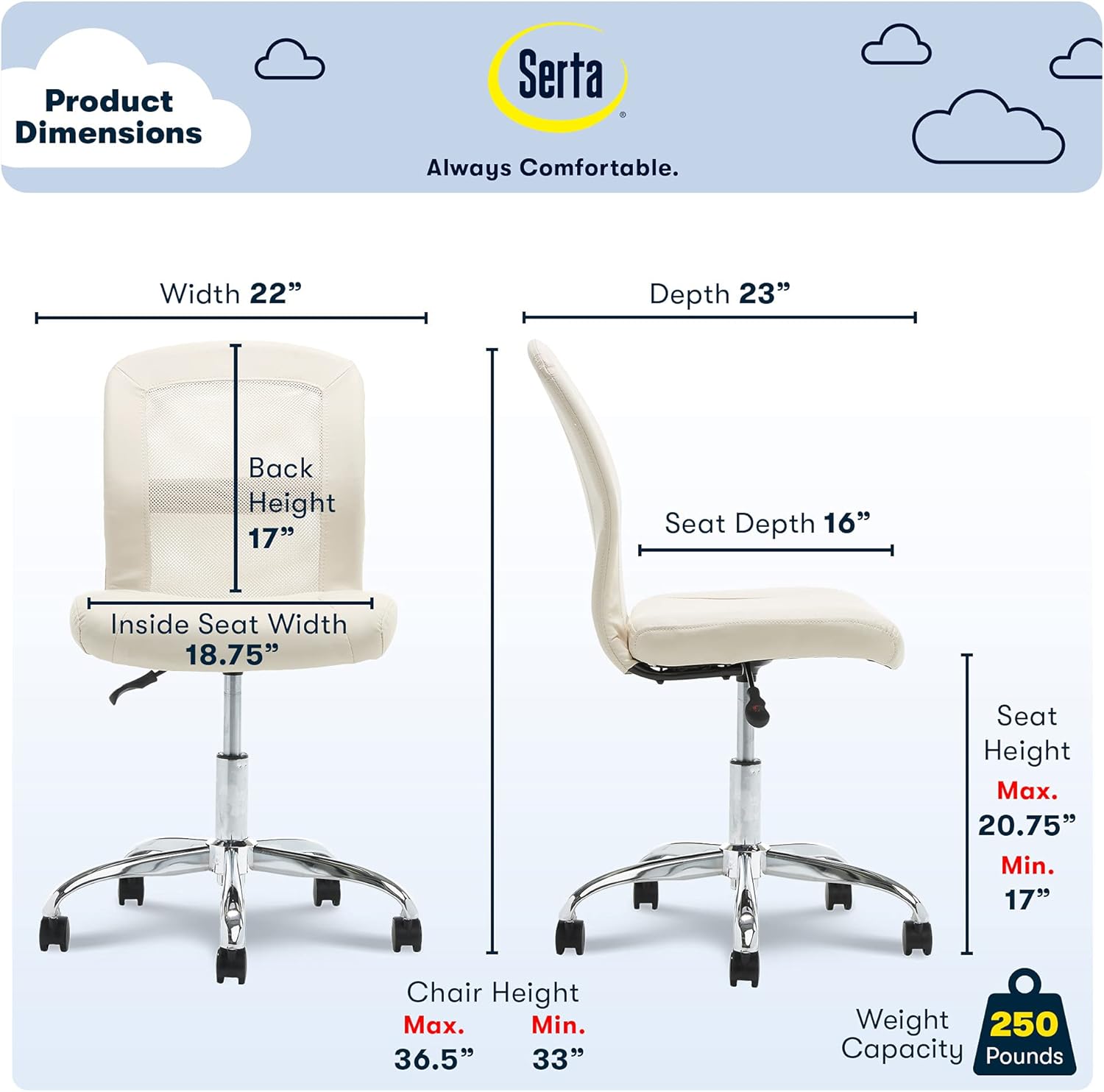 Serta Essentials Mid-Back Computer Chair, Faux Leather and Mesh
