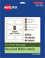 AVERY EcoFriendly Matte White Recycled Rectangle Labels, 2 x 3.5, Print-to-The-Edge, Permanent Adhesive