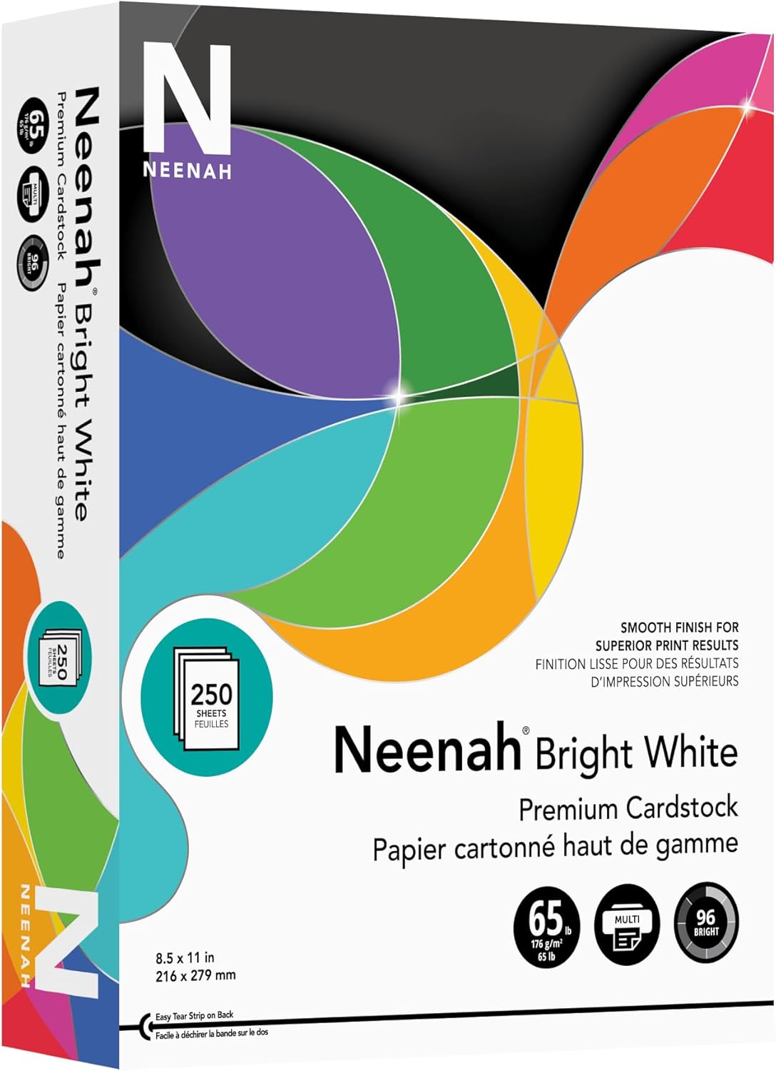 Neenah Bright White Premium Cardstock, 8.5 x 11 in, 65 lb, 250 Pack (91904)