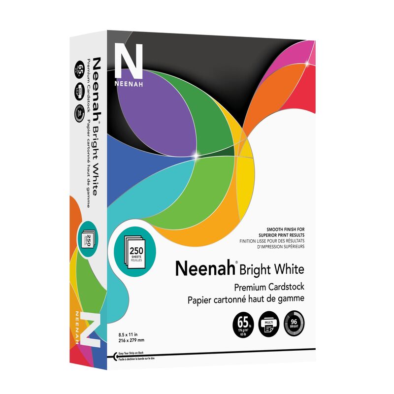 Neenah Bright White Premium Cardstock, 8.5 x 11 in, 65 lb, 250 Pack (91904)