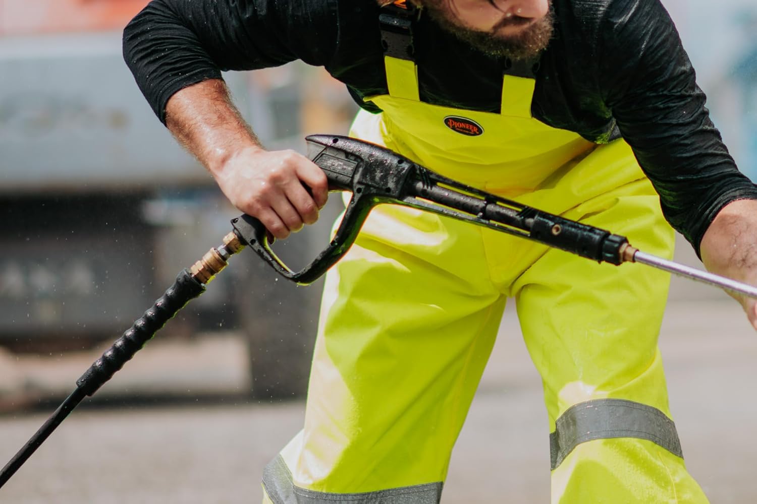 Pioneer Hi Vis Ripstop Waterproof Bib Pants/Overalls for Men - Reflective Safety Work Rain Pants